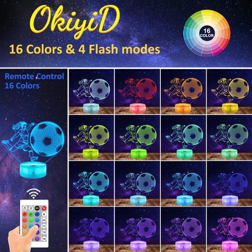 OkiyiD Soccer Stuff Gifts for Girls, Light Up Soccer 3D Illusion Lamp Night Light with 16 Colors Remote,Soccer Accessories Birthday Xmas Gifts for Best Friends Sister Sports Fan Lover