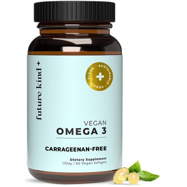 Future Kind Vegan Omega 3 Supplement (2 Month Supply) - Glass Bottle & Carrageenan-Free Algae Omega 3 Supplements for Joint, & Mood Support - DHA EPA Supplements for Kids & Adults