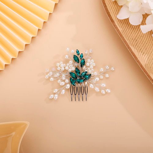 BERYUAN Pearl Flower Crystal Hair Comb for Bride Women Cute Comb Rhinestone Wedding Crystal Hair Accessories for Women and Girls peacock blue