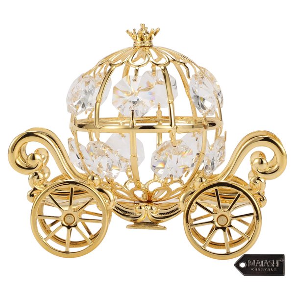 Matashi Ideas - 24K Gold Plated Cinderella Pumpkin Coach Crystal Figurine Ornament for Women | Princess | Gift for Mom, Daughter, Friends, Family | Home Office Table Top Décor