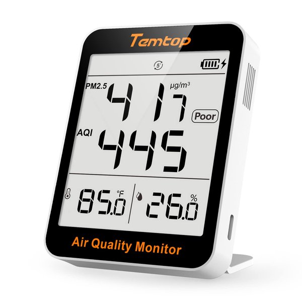 Temtop Air Quality Monitor, Indoor Thermometer Portable AQI PM2.5, Temperature, Humidity Detector for Home, Office or School, Air Quality Tester, Battery Powered, Magnetic Suction