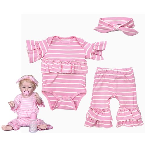 Reborn Baby Doll Clothes Girl 22 inch Outfit Accessories for 22-24 Inch Reborn Doll Clothes Toddler Girl Headband Pink Suit 3pcs Set