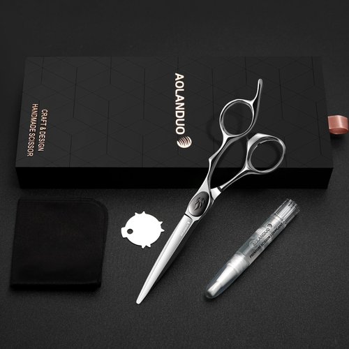 AOLANDUO Barber Scissor (6 Inch)-EXTREMELY SHARP-Offset Design Using Japanese VG10 Stainless Steel Hair Cutting Scissor for Salon Stylists- Smooth Motion Fine Craftsmanship Barber Shears Silver White