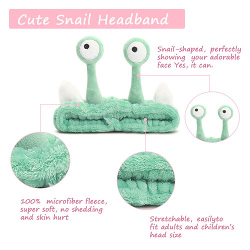 Hofar Face Wash Headband Hairband with Snail Coral Fleece Cartoon Cute Creative Hair Accessories (Light Green)