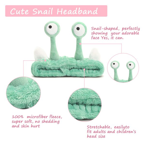 Hofar Face Wash Headband Hairband with Snail Coral Fleece Cartoon Cute Creative Hair Accessories (Light Green)