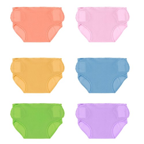 BABESIDE 6 Pcs Reborn Baby Doll Diapers Reusable Washable for 17-24 Inch Dolls, 6 Colors Reborn Baby Doll Underwear Doll Diapers for Realistic Baby Doll Accessories