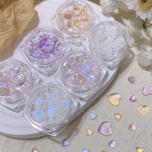180Pcs Transparent Aurora Heart Nail Charms, 3D Mixed Size Cute Love Hearts Rhinestones Crystal C...