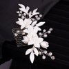 Teyglen Dainty Flower Wedding Hair Comb Bridal Silver Leaf Crystal Pearl Hair Pieces Side Comb for Bride Floral Rhinestone Headpieces Hair Accessories for Women Girls