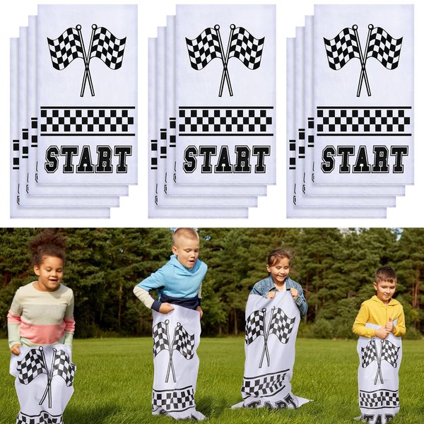 Cindeer 12 Pieces Potato Sack Race Bags 20 x 40 Inch Race Car Party Favors Outdoor Lawn Games Potato Sack Race Jumping Bags Race Car Themed Party Supplies Backyard Field Day Birthday Party Game