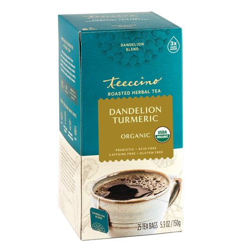Teeccino Dandelion Turmeric Tea - Caffeine-Free, Organic, Roasted Herbal Tea with Prebiotics, 3x ...
