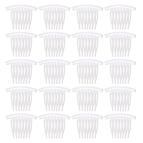 Lawie 20 Pack 4 Inch Clear White Plastic Hair Side Comb With Long Teeth Hairpins Grips Barrettes Clamps Bows for Women Bridal Wedding Veil Decorative Headpiece French Twist Updo Bun Accessories