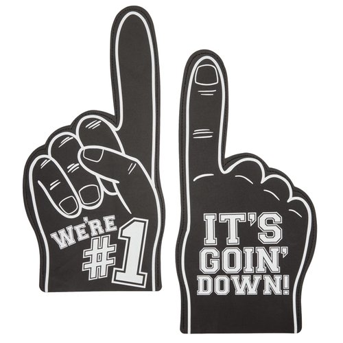 Okuna Outpost 2 Pack Foam Finger #1, It's Goin' Down, Sports Party Favors, Outdoor Essentials, Black (17.5 in)