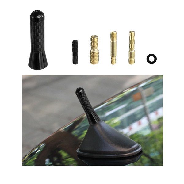 Dickno Car Short Antenna, 1.37'' Aluminum Radio Antenna Mast Replacement, Carbon Fiber Auto AM/FM Radio Reception Antenna with Screws, Vehicle Roof Mini Aerial Antenna for Car SUV (Black)