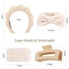 VELSCRUN 5 Pcs Khaki Puffy Sponge Spa Headband Bow Tie Hair Band Hair Clips Wristband Set, Spa Headbands for Wash Face, Makeup Headband, Facial Skincare Headbands Women Girls Hair Accessories Gifts
