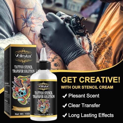 Tattoo Stencil Transfer Gel, Tattoo Stencil Gel for Tattooing, Tattoo Primer Stuff Stencil Transfer Cream Liquid Fresh Tattoo Skin Solution Gel Tattoo Supplies - Clear & Long-Lasting, 5.1 Fl Oz