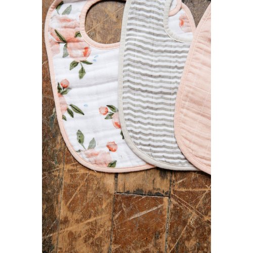 Little Unicorn Cotton Muslin Classic Bib 3 Pack– 100% Cotton – Machine Washable - Softer with Every Wash – Playful Designs - 3 Lightweight, Breathable Layers – for Boys and Girls (Watercolor Roses)