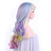Onedor Long Curly Multi-Color Pastel Colorful Rainbow Hair Full Wigs - Charming Party Wig