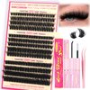 Fluffy Lash Clusters Kit Thick Lash Extension Kit D Curl Volume Lash Clusters 80D+100D+120D Eyelash Clusters Kit 10-18mm Eye Lash Clusters Wispy Individual Lashes with Bond and Seal