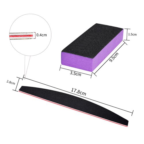 LNAUJS Nail File and Thin Buffer Block, Reusable Black Half Crescent Shape Double Sided Manicure Tools, Thin Sanding Buffing Grinding Plisher File, 100/180 Grit