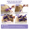 30 Pieces Flexible Curling Rods Twist Foam Hair Rollers Soft Foam No Heat Hair Rods Rollers and 1 Steel Pintail Comb Rat Tail Comb for Women Girls Long and Short Hair (Purple, 9.45 x 0.55 Inch)