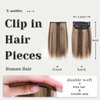S-noilite Clip in Human Hair 1PC 6 Inch Short Human Hair Extensions Adding Extra Hair Volume Thick Hairpieces #4P27 Medium Brown & Dark Blonde Fullness Double Weft Invisible Hairpin 10g