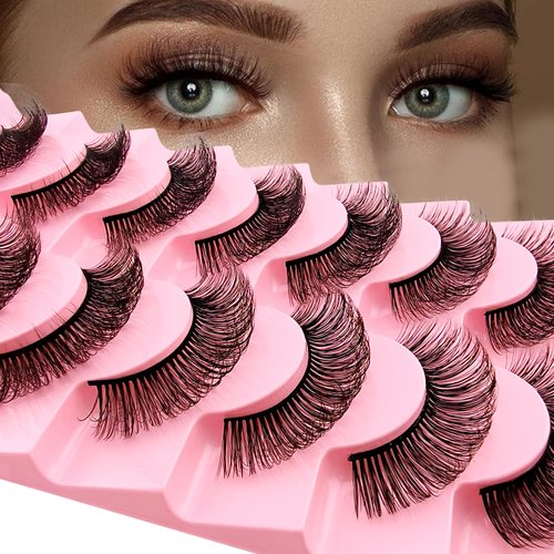 Russian Strip D Curl Lashes, Flu-ffy 18mm Fake Faux Mink Lashes that Look Like Extensions Curly Volume Wispy Eyelashes Natural Look 7 Pairs Pack(7P-E15)