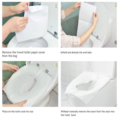 Toilet Seat Covers Disposable, 50-Count Flushable Paper Travel Toilet Seat Covers for Adults and Kids Potty Training, Great Biodegrable Accessories for Public Restrooms, Airplane, Camping