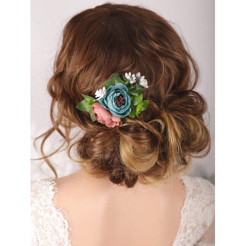 Kercisbeauty Dusty Blue Floral Hair Comb Wedding Bridal Headpiece Girl Prom Hair Accessories Garden Wedding Hair Dress