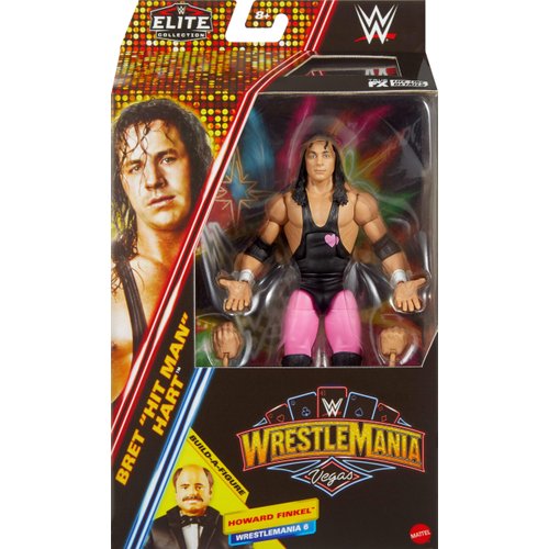 WWE Mattel Elite Collection Action Figure & Accessories, Premium Live Event Bret Hart Set, Wrestlemania with Howard Finkel Build-A-Figure Parts
