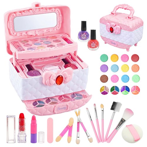 BELLOCHIDDO Kids Makeup Kit - 41 Pcs Real Makeup Set for Little Girls - Prtend Play Cosmetic Case, Safe & Washable, Little Girl Makeup Set - Girls Toys Age 3-12