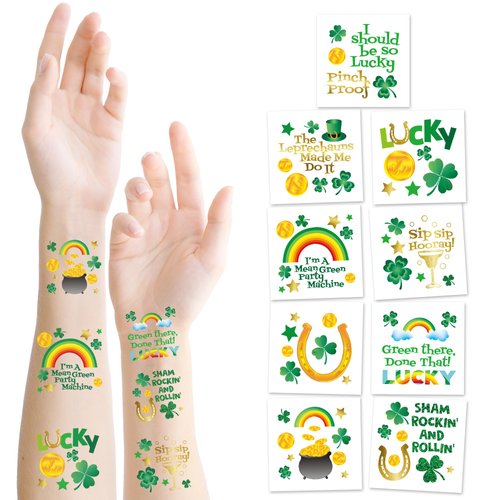 Cheerland 108 pcs St Patrick’s Day Temporary Tattoos Lucky Irish Shamrock Removable Stickers for St Patricks Day Party Favor Supplies