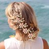 Bridal Hair Combs, 5PCS Wedding Hair Pins Set Crystal Flower Hair Clips Bride Bridesmaid Hair Sides Comb Rhinestone Barrettes, Pearl Flower Hair Pins Hair Accessories for Women Girls (Pink)