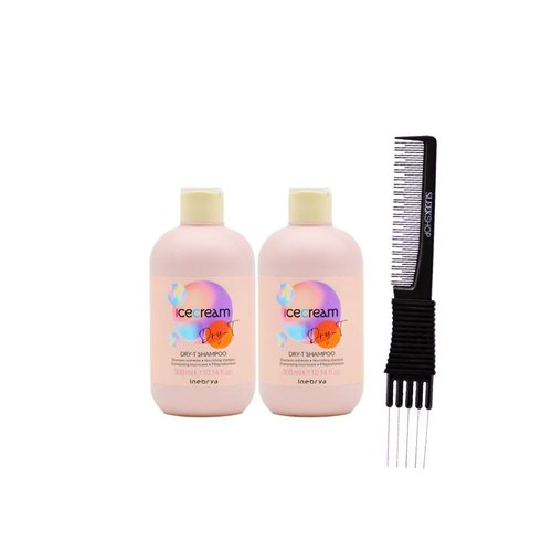Inebrya Ice Cream Dry-T Shampoo (10.1 oz) with Teasing Comb Pack of 2