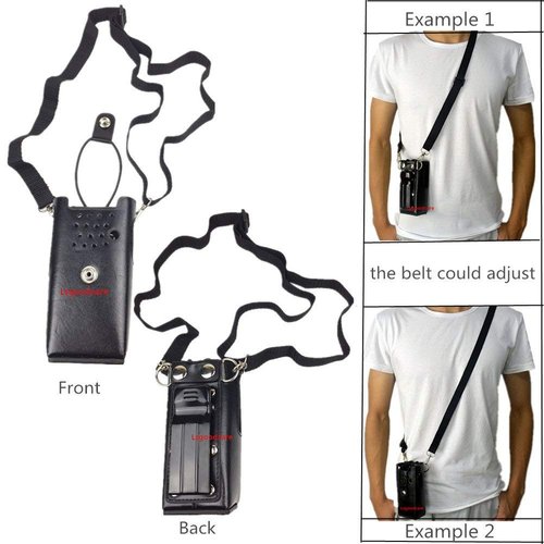 Lsgoodcare Black Hard Leather Carrying Holder Holster Case with Adjustable Shoulder Strap Compatible for Motorola CB Ham CP200 CP040 Walkie Talkie