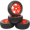 ShareGoo OD 4.52" 1/8 RC Buggy Rubber Tires Tyre w/ 5 Spoke Plastic Rim 17mm Hex Compatible with Arrma Kyosho Exceed RC Traxxas Redcat HSP HPI 1/8 Scale Off Road Car Buggy (Red)