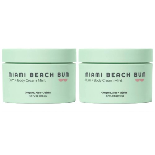 Miami Beach Bum, Bum + Body Cream Mint 6.7oz (2PK), Daily Moisturizer For Total Skin Health, Body Acne Treatment, Razor Bumps, Keratosis Pilaris, Ingrown Hairs, Sunburns, Blemishes & More