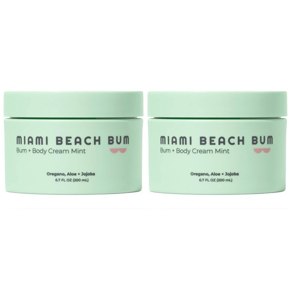 Miami Beach Bum, Bum + Body Cream Mint 6.7oz (2PK), Daily Moisturizer For Total Skin Health, Body Acne Treatment, Razor Bumps, Keratosis Pilaris, Ingrown Hairs, Sunburns, Blemishes & More