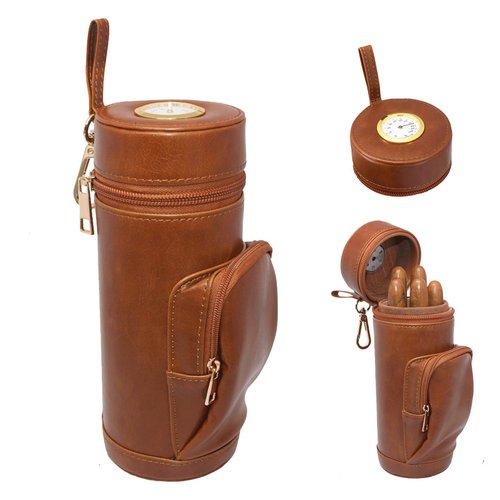 AMANCY Upgrade Cedar Wood Lined Portable Travel Leather Cigar Humidor Case with Pocket,Easily Carry Lighter and Cutter