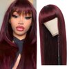 Burgundy Wig Human Hair Red Wigs with Bangs Brazilian Virgin Straight Wig with Bangs Full Machine Made None Lace Front Wigs For Black Women 16 Inch