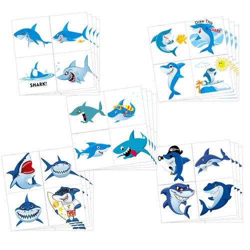 Shark Temporary Tattoos(100pcs),Konsait Shark Tattoo Body Stickers Costume Accessories for Ocean Sea Shark Themed Baby Shower Birthday Party Favor Supplies Decor for Boy Girls Kids Party Bag Filler