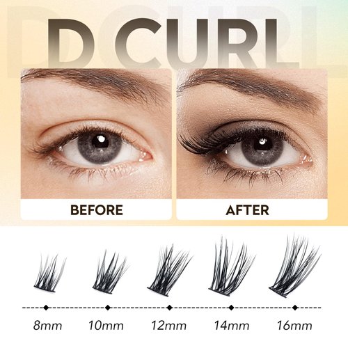 Lash Clusters 168Pcs Cluster Lashes D Curl Lash Clusters Mix 8-16mm Individual Eyelashes Clusters Wispy DIY Eyelash Extension Thin Band Soft to Use at Home (0.07D-D-Mix8-16)