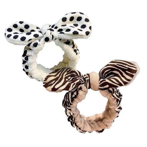 CRIZAN 2 Pcs Cute Plush Zebra Pattern And Black Point Dot Hair Band for Washing Face, Beauty Spa Facial Headband, Makeup Running Sport Headband for Women's Hair, Hair Wraps Headbands Spa Non Slip
