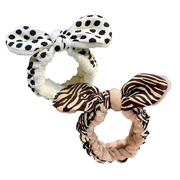 CRIZAN 2 Pcs Cute Plush Zebra Pattern And Black Point Dot Hair Band for Washing Face, Beauty Spa Facial Headband, Makeup Running Sport Headband for Women's Hair, Hair Wraps Headbands Spa Non Slip