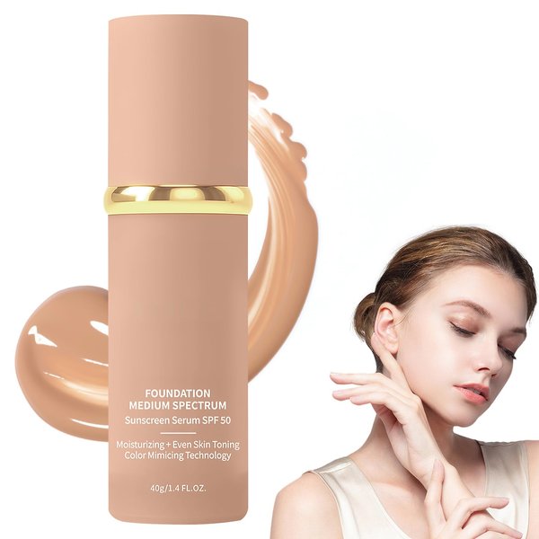 Match Cosmetics Foundation 4 in 1, Bio Foundation 4 in 1 Liquid Foundation, Medium Spectrum Full Coverage Concealer with SPF 50+, Hydrating Color Changing Foundation (1.4 oz, 1PC)