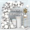 FBQ 111 Pcs Silvery Happy Birthday Birthday Balloons Banner White Silver Confetti Latex Balloons Silver White Theme Kid's Birthday Party Wedding Decorations Supplies