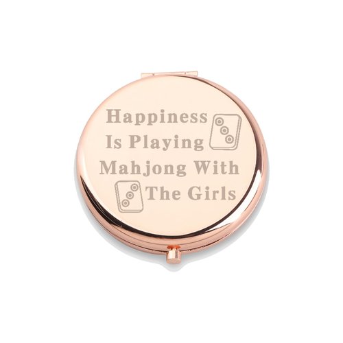 WUSUANED Funny Mahjong Makeup Mirror Happiness is Playing Mahjong with Mahjong Player Gifts Chinese Game Lover Gift (Mahjong Makeup Mirror)