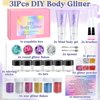 JUYRLE Body Glitter, Face Glitter- 31Pcs DIY Body Glitter Making Kit, Makeup Glitter Gel Hair Glitter Eye Glitter Sequins Mermaid Gel Make Your Own Body Glitter Gifts for Women Festival, Rave, Party