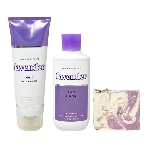Bath & Body Works Lavender Body Cream and Body Wash Bundle with a Lavender Dream Bar Soap - Full Size