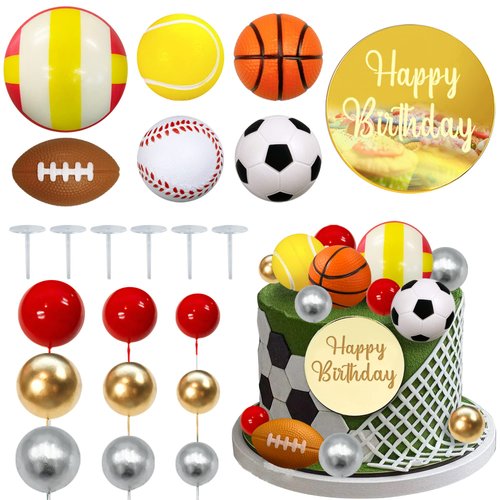 22 PCS Sports Cake Toppers Sports Cake Decoration Birthday Party Decor Football Baseball Basketball Rugby Tennis Volleyball for Boys Men Birthday Favors Sports Theme Party Decorations Supplies