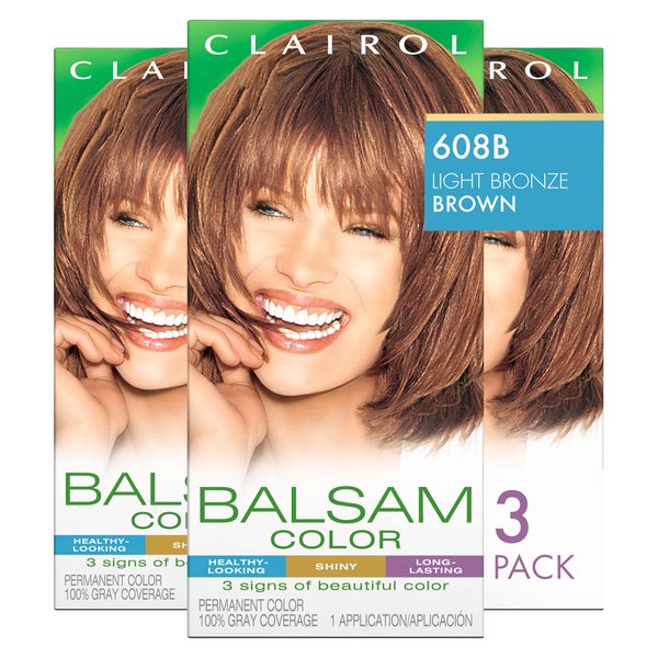 Clairol Balsam Permanent Hair Dye, 608B Light Bronze Brown Hair Color, Pack of 3
